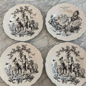 4- Tabletops Unlimited New England Black Toile Dinner Plates